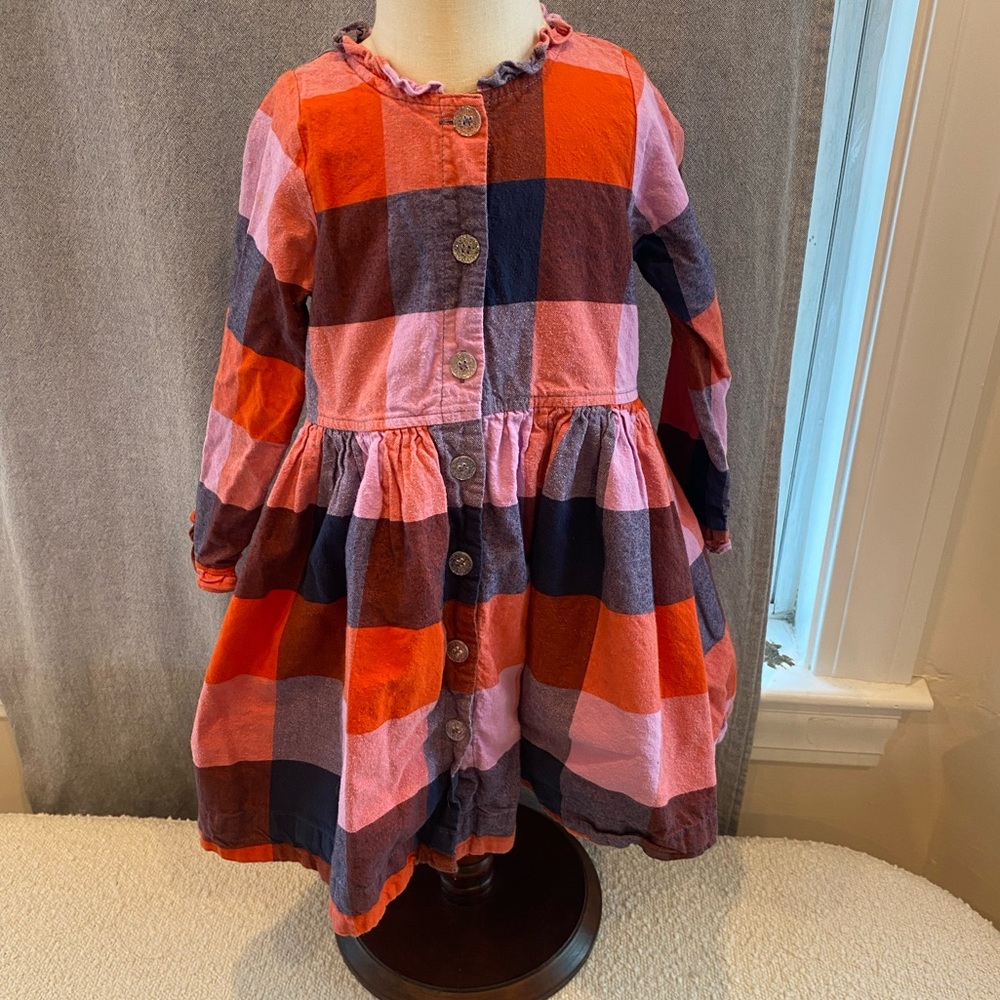Pink Chicken Girls Autumn Dress in Navy Orange Check